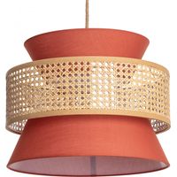 Ledkia – Suspension en rotin et tissu Chulu – Abat-jour en tissu de haute qualité – Éclairage doux et chaleureux – Design naturel et artisanal