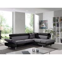 Bestmobilier – Canapé d'angle droit convertible 5 places – Têtières réglables – Revêtement tissu 100% polyester – Design moderne noir/gris