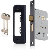 Black 65mm Mortice Sashlock, Mortice Door Lock with Key, Latch Mechanism & Key Operated Deadbolt, Internal Wooden Door Security for Home and Workplace.