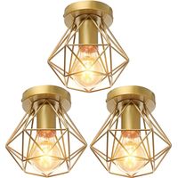 3 Piezas Lámpara de Techo Vintage Industrial Lámpara Colgante Pantalla Jaula Plafón Iluminación Plafón Metal Dorado Ø16cm