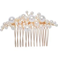 Peigne À Cheveux Mariée Perles Dorées - Accessoire Capillaire Cérémonie Mariage Soirée - 1 Pièce