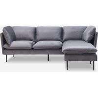 Canapé d'angle 3 places modulable en velours gris avec pieds noirs Sortes