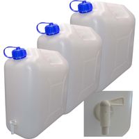 3 x 20 L Kanister mit Deckel, Zapfhahn und Ausgießer, natur Trinkwasser