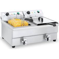 Royal Catering – Friteuse professionnelle 2 x 16 L – 2 cuves 3600 W – Acier inoxydable – Robinets de vidange pour nettoyage facile