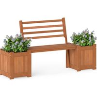 Gartenbank aus Holz mit Pflanzkübeln, Rückenlehne und 2 Pflanzkästen