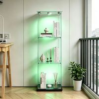 Dreistufige Vitrine aus gehärtetem Glas, einstellbare LED-Beleuchtung, einflügelige Vitrine mit Schloss, Kippschutz – Abmessungen: 39,8 x 35 x 123 cm