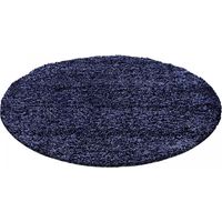 Tapis poils longs shaggy Ø200cm bleu marine tissé rond motif uni UNI L