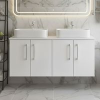 Nuie Arno Wall Hung 4-Door Vanity Unit with Worktop 1200mm Wide - Gloss White