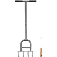 Wiltec Carotatrice manuale per prato in acciaio, arieggiatore con impugnatura ergonomica a T e 4 fustelle, per carotare e chiodare il terreno, per giardino, prato