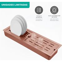 Fregadero auxiliar de cocina 69x25 cm acero inoxidable AISI 304 un seno, 3 accesorios encastrable, bajo encimera o enrasado, Rosé mate, Turquesa