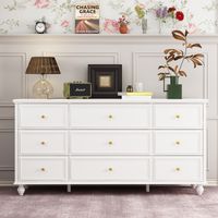 Fufu&Gaga – Commode blanche 9 tiroirs en MDF 160 x 40 x 80 cm – Poignées en métal doré – Rangement optimal pour salon
