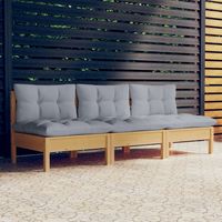 Canapé fixe 3 places de jardin Canapé relax - Banc de jardin et coussins gris Bois de pin solide BV223411 - BonneVie