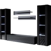 Ensemble de Meubles TV Mur de Rangement Meuble salon Suspendu avec LED Modèle Luke 8B Noir Finition brillante