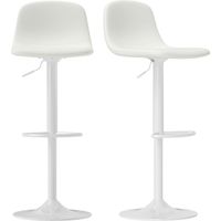 Conjunto 2 Taburetes Altos Ajustables 360° con Respaldo y Reposapiés para Cocina Bar o Comedor 40,5x44x84-104 cm Blanco