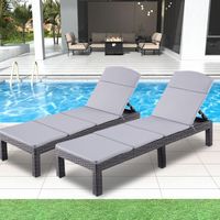 Set di 2 lettini prendisole - Chaise Longue - Lettini prendisole in resina effetto vimini - Cuscino - Schienale regolabile - Nero
