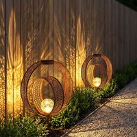 2x Lampe solaire oriental boule jardin craquelé verre optique rouille H 42 cm