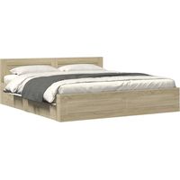 Vidaxl – Cadre de lit chêne sonoma 180x200 cm – Tête de lit avec sommier à lattes – Rangement tiroirs intégré – Design moderne
