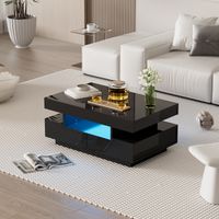 ELVMI Table basse avec 4 Tiroirs et 3 Niches, LED réglable, Surface Brillante, en Panneaux de Particules, Noir