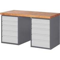 STIER Werkbank Premium, 10 Schubladen, 150x70x89cm, aus pulverbeschichtetem Stahl und Buche, perfekt für anspruchsvolle Werkstattanforderungen, robust und vielseitig