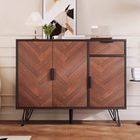 Kommode, rechteckig, mit Aufbewahrungsschubladen, 3 Türen in Holzoptik, Beine aus Massivholz, Vintage, Wohnzimmermöbel aus Holz – Braun