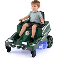 Costway – Voiture électrique enfant 12V – Tondeuse autoportée avec lumières LED – Rotation 360° – Vitesse 2,8 km/h – Charge 35 kg pour 3-8 ans (Vert)