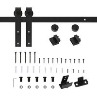 Kit Herraje Puerta Corredera 200 cm, Accesorios Puerta Corrediza Madera, 2 Rieles Acero Carbono, Carga 20 kg, Negro 200x0.4x18 cm