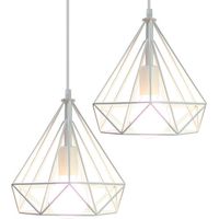 Lustre Suspension Vintage E27 Lampe Suspension Forme Diamant Créative Éclairage de Plafond Réglable Blanc Ø25CM - 2Pcs