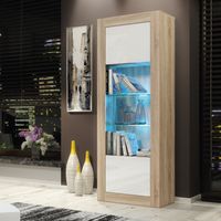 Illume Display Cabinet 170cm - Oak with White Gloss Doors & LED