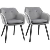 Set di 2 Sedie per Sala da Pranzo con Braccioli Imbottite e in Velluto, 54x56x74cm, Grigio