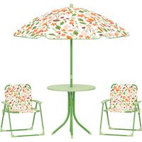 Ensemble salon de jardin extérieur enfant 4 pièces, motif éléphant et girafe, parasol réglable Ø 100 cm, chaise pliable