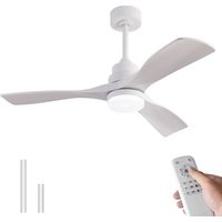 Deckenventilator 42 Zoll Weiß mit Licht und Fernbedienung, 107 cm Leiser Deckenventilator Schlafzimmer, DC Motor Reversibel, 3 Flügel Landhausstil