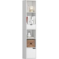 Bücherregal mit 6 Ebenen. 3-stufig verstellbar. mit Schublade. Schranktür. anpassbares Regal. Ausstellungsregal. Weiß