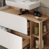 Mueble bajo lavabo Karen, Sonoma/Blanco, 100 x 65 cm con 2 cajones, Vicco