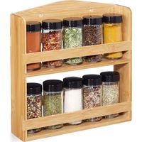 Estante para especias de bambú, 10 frascos de vidrio, expositor de especias, organizador de pared, almacenamiento, natural