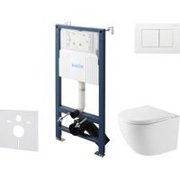 kielle Genesis New - Conjunto de instalación empotrada, inodoro compacto Oudee, Vortex Rimless+, asiento softclose y pulsador Gemini New III, blanco brillante 30528SS43