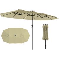 Outsunny – Parasol double face 395x215cm – 36 LED solaires – UPF 50+ – Structure métallique avec 12 baleines – Beige