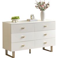 Credenza con 6 Cassetti, Maniglie in Lega di Zinco e Gambe in Acciaio, Moderna, in MDF, Bianco, 120×40×75 cm