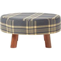 HOMESCAPES Tabouret motifs tartan Gris et jaune Pieds en bois 62 x 62 x 30 cm