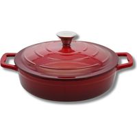 ELO 3082826 casseruola in ghisa smaltata bassa antiaderente con coperchio, rosso ciliegia, adatto al forno, pentola a cottura a induzione, 28 cm, 3L