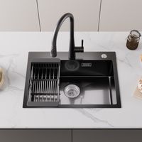 Edelstahl Küchenspüle 60 x 45 cm Einbauspüle, Aufsatzspüle für ab 60 cm Unterschrank, Edelstahlspüle, inkl. Abtropfkorb, Siphon Ab- und Überlaufgarnitur, Anthrazit