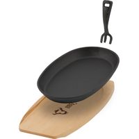 BBQ-Toro Sartén de hierro fundido 27 x 18 cm, en blanco, con tabla de madera