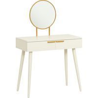 Tavolo Trucco con Specchio e 2 Cassetti per Accessori, , 80x40x123 cm, Bianco