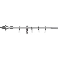 ondeco Gardinenstange ausziehbar 1-lauf, Vorhangstange Fenster Wandmontage, Endstück Lance Komplettgarnitur Teleskopstange 13/16 mm mit Ringen - Silber - 130-240 cm