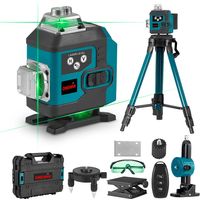 Niveau laser vert 4x360°,16 Lignes 4D Laser Auto-Nivelant Croisée Outil,Portée de travail 25 m,Avec trépied de 1 m et télécommande, deux Batterie et chargeur