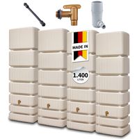 4rain SLIM Wandtank Komplett-Set 1400 Liter sandbeige, 4 x SLIM 350 L inkl. Verbindungsset, Kunststoff-Auslaufhahn und Fallrohranschluss