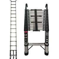 4,4M Teleskopleiter mit Haken Edelstahl Leiter Klappleiter Ausziehleiter Stehleiter Rutschfester, Teleskop-Design, aus hochwertigem Edelstahl , Tragbar, Leichte, 150 kg Belastbarkeit EN131