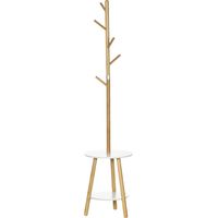 Portant bambou 2 en 1 avec 2 étagères 5 crochets, naturel 39,5x39,5x171 cm