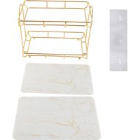 Zweistöckiges, weißes und goldenes Küchenregal, rutschfest, große Aufbewahrungsmöglichkeit für Make-up