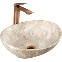 REA – Vasque à poser ovale en céramique sanitaire imitation pierre – Longueur 410mm – Largeur 345mm – Hauteur 150mm – Montage sur plan