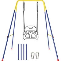 Structure de balançoire pour enfants pliable avec 2 crochets 4 piquets résistants pour 50 kg Forme A 128 x 155 x 157 cm Bleu
